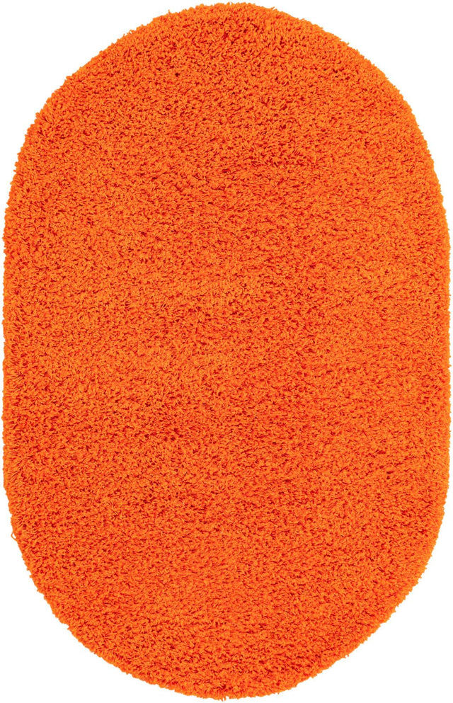 Tiger Orange 3' 1 x 5' 3 Solid Shag Oval Area Rug Thick Soft Touch Fluffy & Plush Shaggy Pile Durable Minimalist Carpet for Classic Interior Design for Sale at Rug Engine