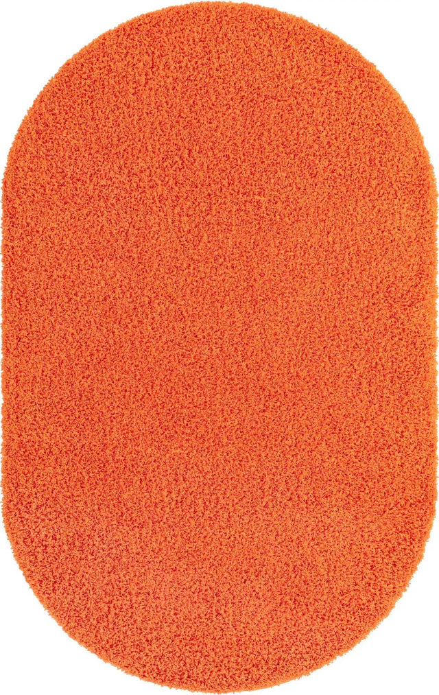 Tiger Orange 5' 3 x 8' Solid Shag Oval Area Rug Thick Soft Touch Fluffy & Plush Shaggy Pile Durable Minimalist Carpet for Classic Interior Design for Sale at Rug Engine