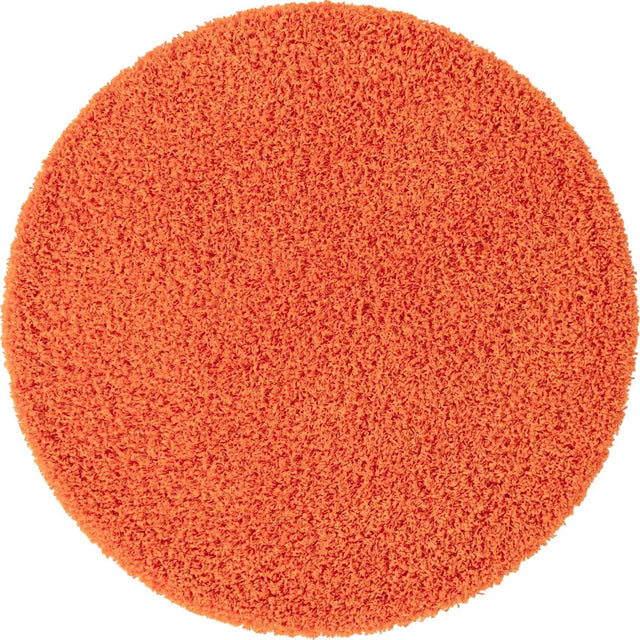 Tiger Orange 4' 1 x 4' 1 Solid Shag Round Area Rug Thick Soft Touch Fluffy & Plush Shaggy Pile Durable Minimalist Carpet for Classic Interior Design for Sale at Rug Engine