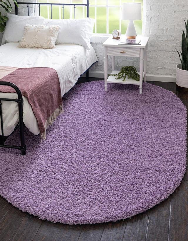 Lilac 3' 1 x 5' 3 Solid Shag Oval Area Rug Thick Soft Touch Fluffy & Plush Shaggy Pile