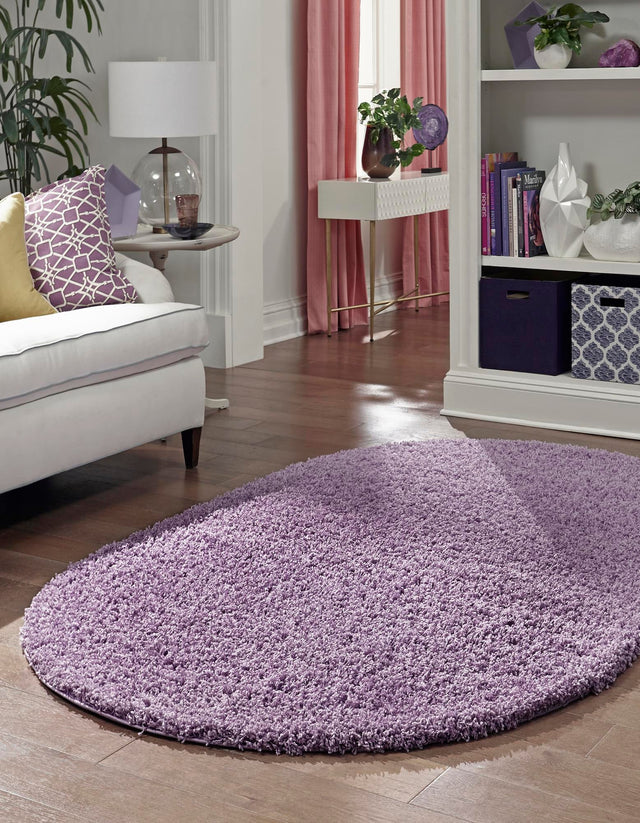 Lilac 5' 3 x 8' Solid Shag Oval Area Rug Thick Soft Touch Fluffy & Plush Shaggy Pile Durable Minimalist Carpet for Classic Interior Design for Sale at Rug Engine