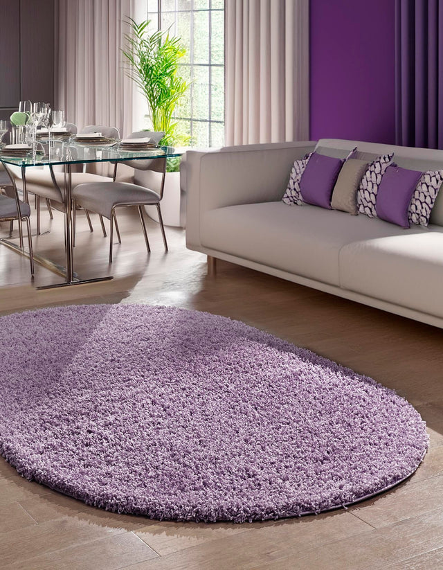 Lilac 5' 3 x 8' Solid Shag Oval Area Rug Thick Soft Touch Fluffy & Plush Shaggy Pile Durable Minimalist Carpet for Classic Interior Design for Sale at Rug Engine