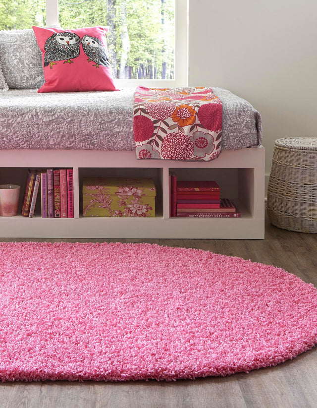 Taffy Pink 5' 3 x 8' Solid Shag Oval Area Rug Thick Soft Touch Fluffy & Plush Shaggy Pile Durable Minimalist Carpet for Classic Interior Design for Sale at Rug Engine