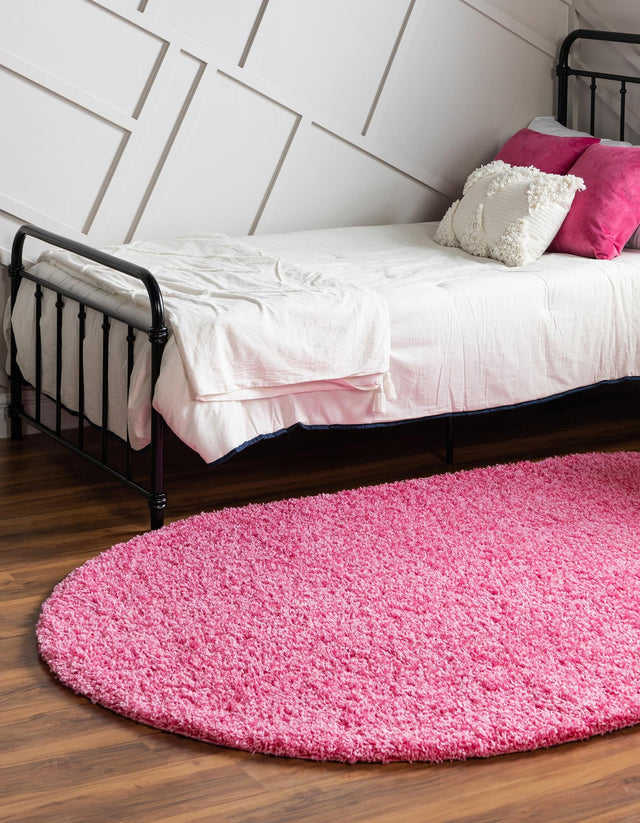 Taffy Pink 7' 10 x 10' Solid Shag Oval Area Rug Thick Soft Touch Fluffy & Plush Shaggy Pile Durable Minimalist Carpet for Classic Interior Design for Sale at Rug Engine