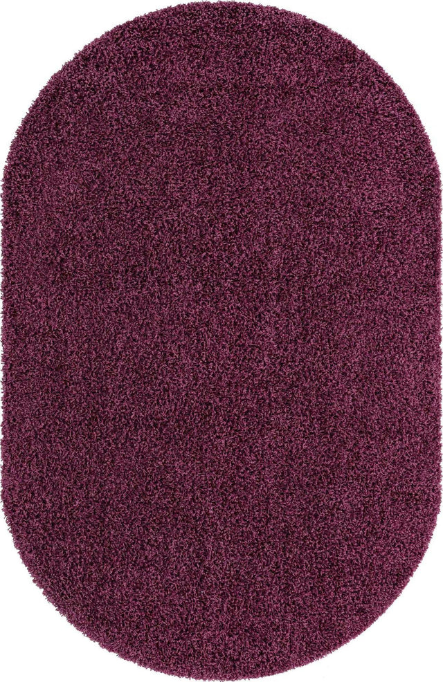Eggplant Purple 3' 1 x 5' 3 Solid Shag Oval Area Rug Thick Soft Touch Fluffy & Plush Shaggy Pile
