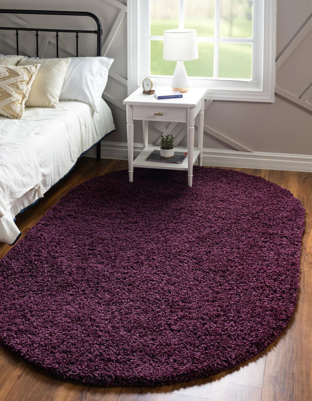 Eggplant Purple 3' 1 x 5' 3 Solid Shag Oval Area Rug Thick Soft Touch Fluffy & Plush Shaggy Pile