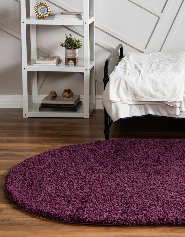Eggplant Purple 7' 10 x 10' Solid Shag Oval Area Rug Thick Soft Touch Fluffy & Plush Shaggy Pile Durable Minimalist Carpet for Classic Interior Design for Sale at Rug Engine