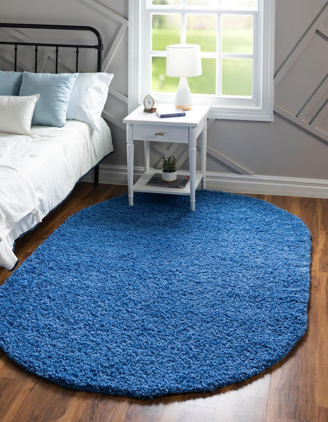 Periwinkle Blue 5' 3 x 8' Solid Shag Oval Area Rug Thick Soft Touch Fluffy & Plush Shaggy Pile Durable Minimalist Carpet for Classic Interior Design for Sale at Rug Engine