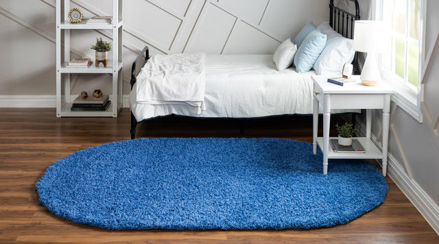 Periwinkle Blue 3' 1 x 5' 3 Solid Shag Oval Area Rug Thick Soft Touch Fluffy & Plush Shaggy Pile Durable Minimalist Carpet for Classic Interior Design for Sale at Rug Engine
