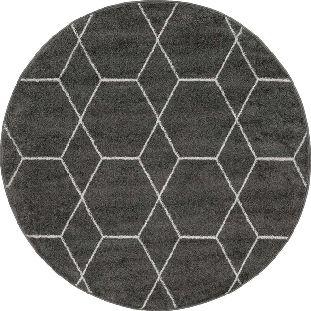 Dark Gray 3' 1 x 3' 1 Trellis Frieze Round Area Rug Geometric Modern Unique Stain Resistant Easy Clean Carpet for Living, Dining, Bedrooms, Office for Sale at Rug Engine