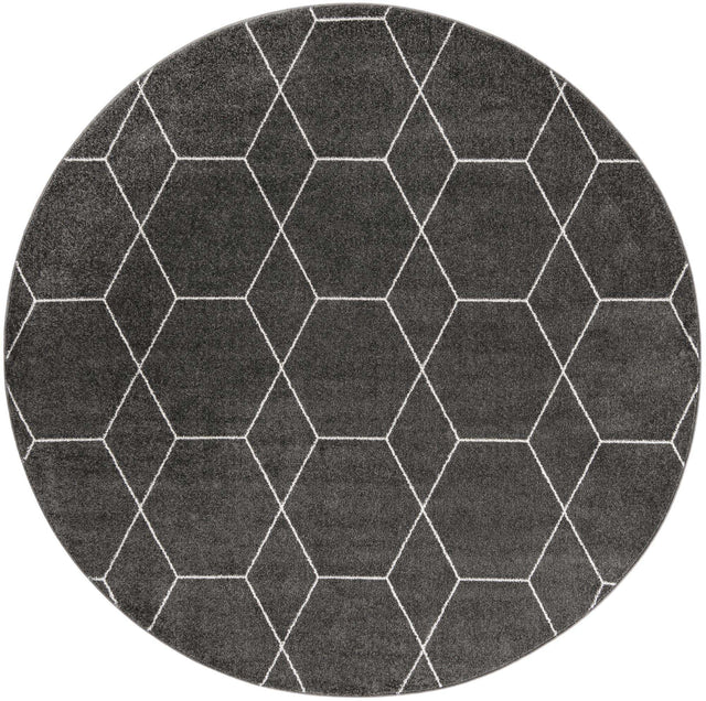 Dark Gray 6' 1 x 6' 1 Trellis Frieze Round Area Rug Geometric Modern Unique Stain Resistant Easy Clean Carpet for Living, Dining, Bedrooms, Office for Sale at Rug Engine