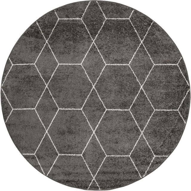 Dark Gray 7' 1 x 7' 1 Trellis Frieze Round Area Rug Geometric Modern Unique Stain Resistant Easy Clean Carpet for Living, Dining, Bedrooms, Office for Sale at Rug Engine