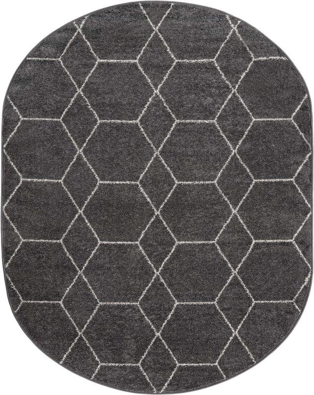 Dark Gray 7' 10 x 10' Trellis Frieze Oval Area Rug Geometric Modern Unique Stain Resistant Easy Clean Carpet for Living, Dining, Bedrooms, Office for Sale at Rug Engine