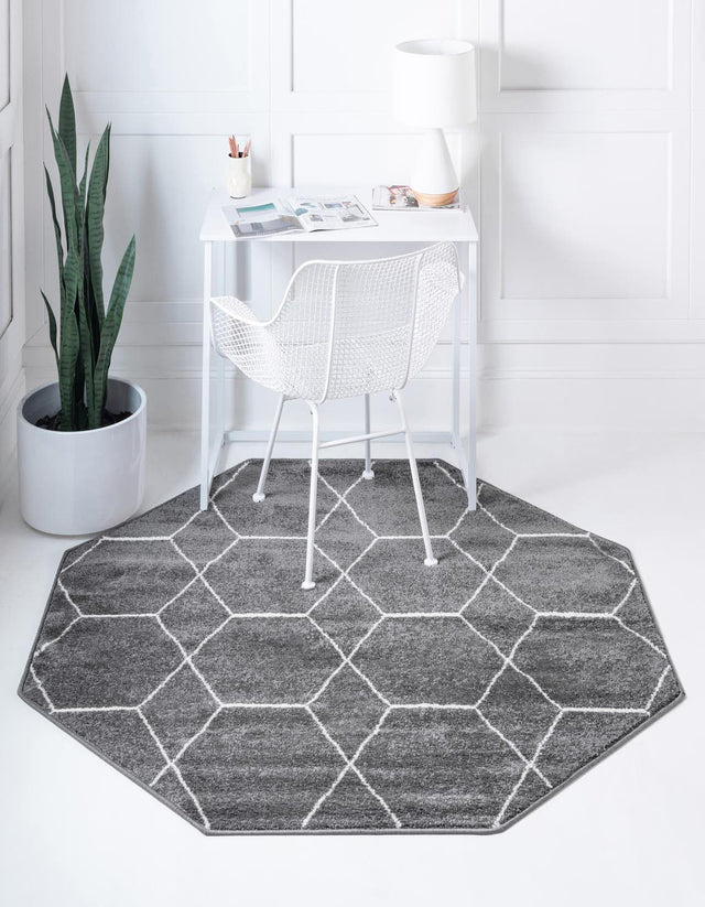 Dark Gray 5' 3 x 5' 3 Trellis Frieze Octagon Area Rug Geometric Modern Unique Stain Resistant Easy Clean Carpet for Living, Dining, Bedrooms, Office for Sale at Rug Engine
