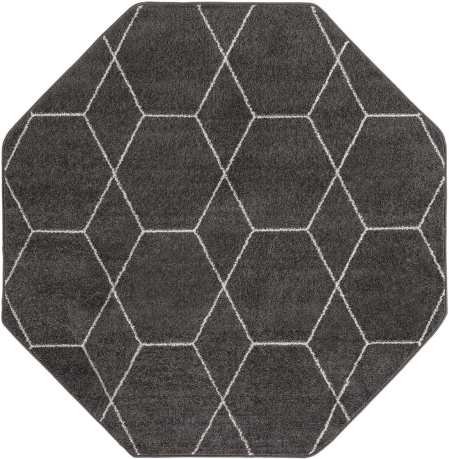 Dark Gray 5' 3 x 5' 3 Trellis Frieze Octagon Area Rug Geometric Modern Unique Stain Resistant Easy Clean Carpet for Living, Dining, Bedrooms, Office for Sale at Rug Engine