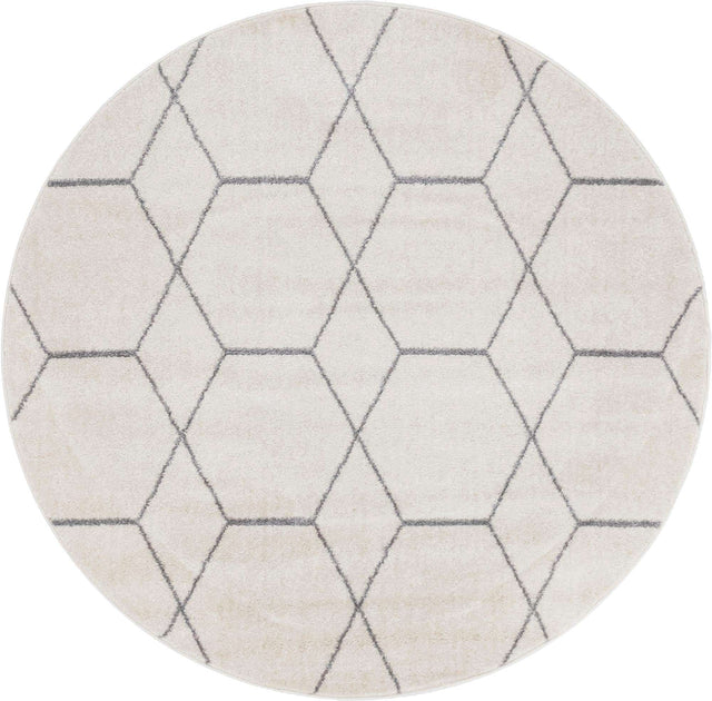 Ivory 3' 1 x 3' 1 Trellis Frieze Round Area Rug Geometric Modern Unique Stain Resistant Easy Clean Carpet for Living, Dining, Bedrooms, Office for Sale at Rug Engine