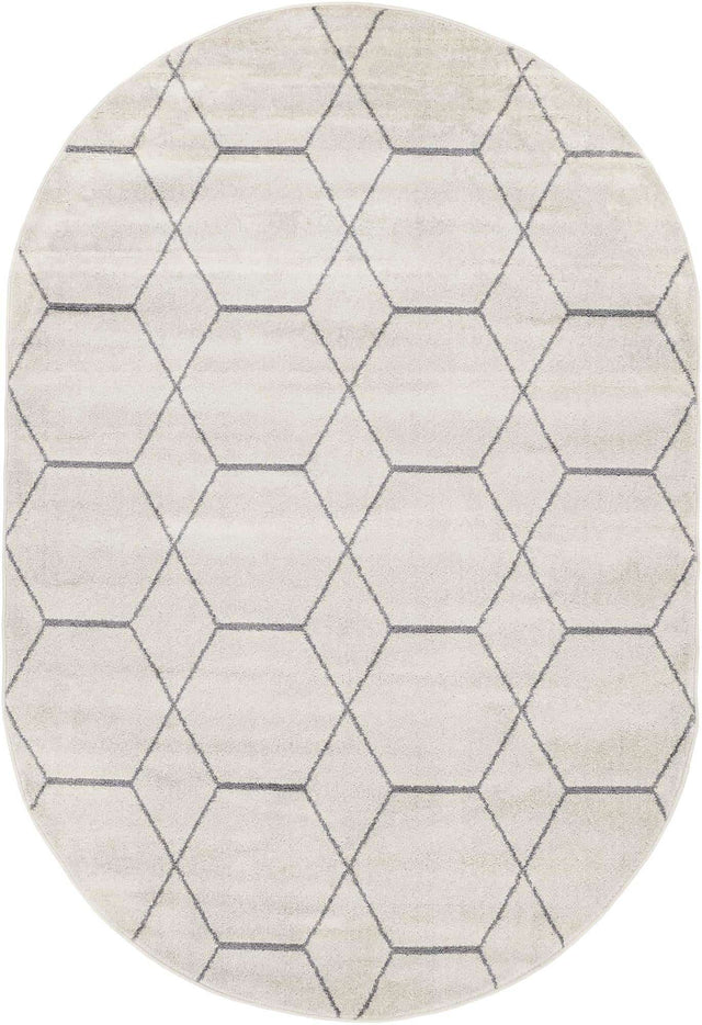 Ivory 4' 1 x 6' 1 Trellis Frieze Oval Area Rug Geometric Modern Unique Stain Resistant Easy Clean Carpet for Living, Dining, Bedrooms, Office for Sale at Rug Engine
