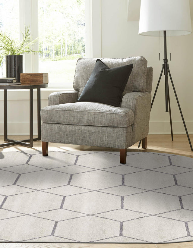 Ivory 3' 1 x 5' 3 Trellis Frieze Oval Area Rug Geometric Modern Unique Stain Resistant Easy Clean Carpet for Living, Dining, Bedrooms, Office for Sale at Rug Engine