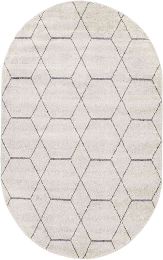 Ivory 5' 3 x 8' Trellis Frieze Oval Area Rug Geometric Modern Unique Stain Resistant Easy Clean Carpet for Living, Dining, Bedrooms, Office for Sale at Rug Engine
