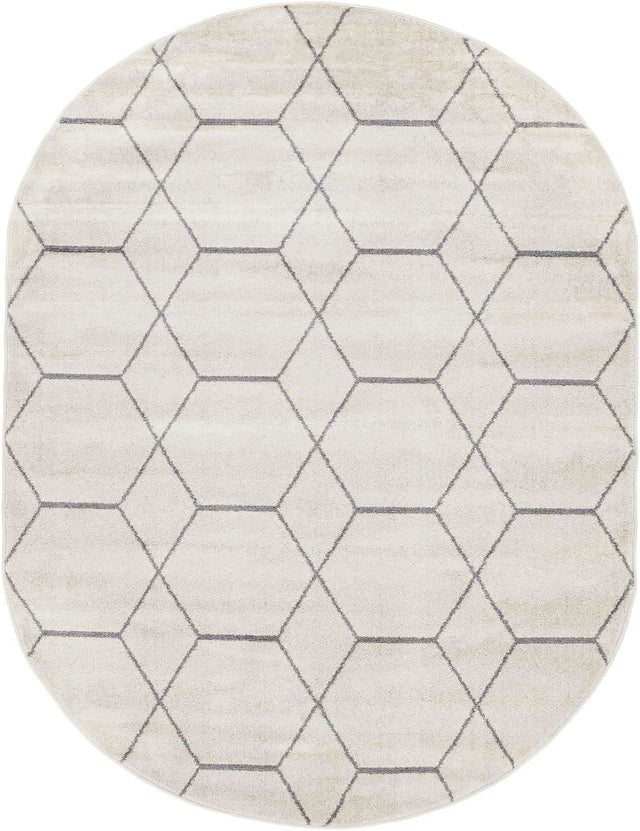 Ivory 7' 10 x 10' Trellis Frieze Oval Area Rug Geometric Modern Unique Stain Resistant Easy Clean Carpet for Living, Dining, Bedrooms, Office for Sale at Rug Engine
