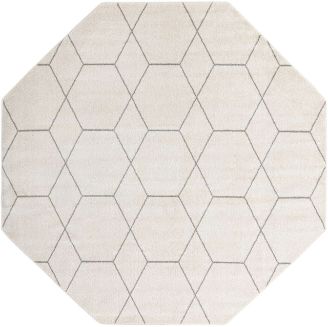 Ivory 5' 3 x 5' 3 Trellis Frieze Octagon Area Rug Geometric Modern Unique Stain Resistant Easy Clean Carpet for Living, Dining, Bedrooms, Office for Sale at Rug Engine