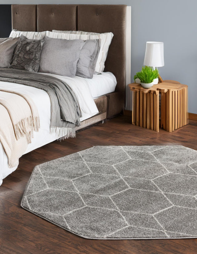 Light Gray 7' 10 x 7' 10 Trellis Frieze Octagon Area Rug Geometric Modern Unique Stain Resistant Easy Clean Carpet for Living, Dining, Bedrooms, Office for Sale at Rug Engine