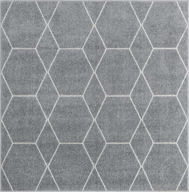 Light Gray 6' 1 x 6' 1 Trellis Frieze Square Area Rug Geometric Modern Unique Stain Resistant Easy Clean Carpet for Living, Dining, Bedrooms, Office for Sale at Rug Engine