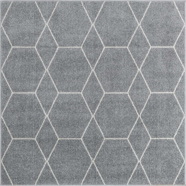 Light Gray 7' 10 x 7' 10 Trellis Frieze Square Area Rug Geometric Modern Unique Stain Resistant Easy Clean Carpet for Living, Dining, Bedrooms, Office for Sale at Rug Engine