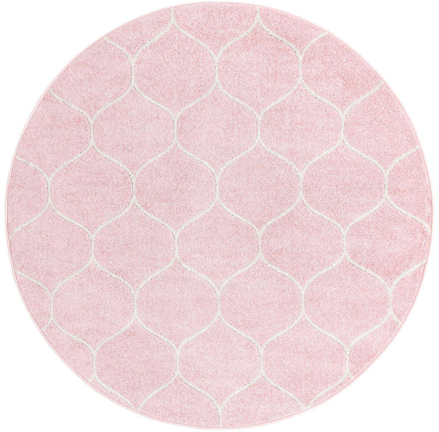 Light Pink 6' 1 x 6' 1 Trellis Frieze Round Area Rug Geometric Modern Unique Stain Resistant Easy Clean Carpet for Living, Dining, Bedrooms, Office for Sale at Rug Engine