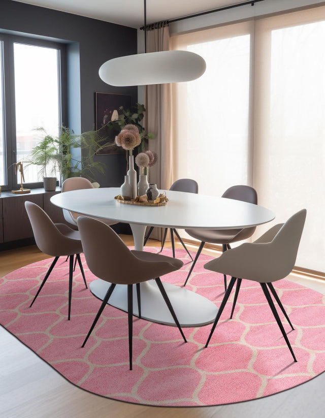 Light Pink 5' 3 x 8' Trellis Frieze Oval Area Rug Geometric Modern Unique Stain Resistant Easy Clean Carpet for Living, Dining, Bedrooms, Office for Sale at Rug Engine