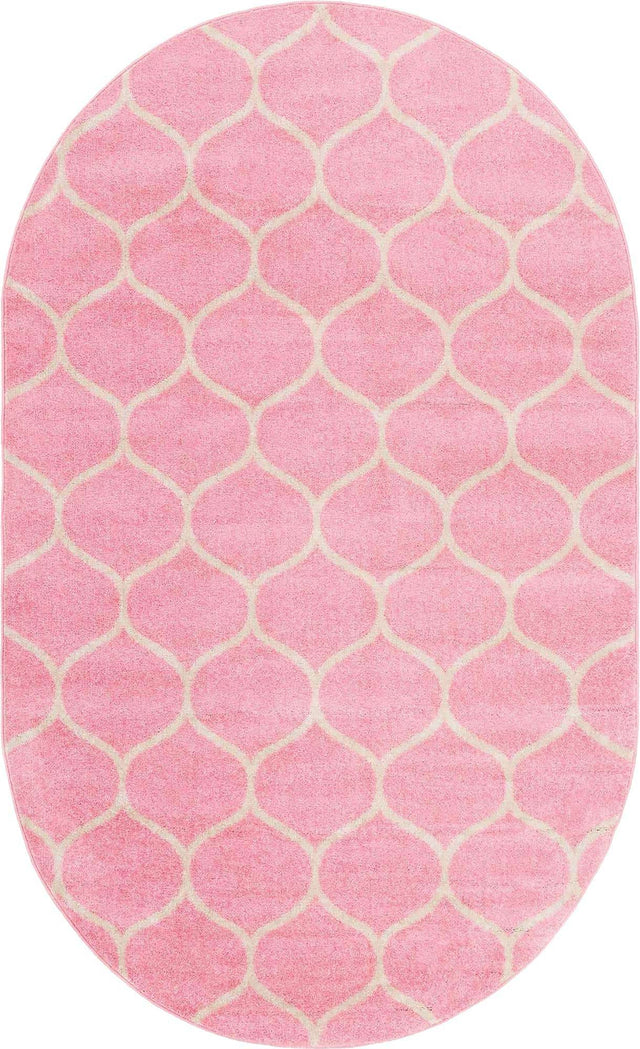 Light Pink 7' 10 x 10' Trellis Frieze Oval Area Rug Geometric Modern Unique Stain Resistant Easy Clean Carpet for Living, Dining, Bedrooms, Office for Sale at Rug Engine