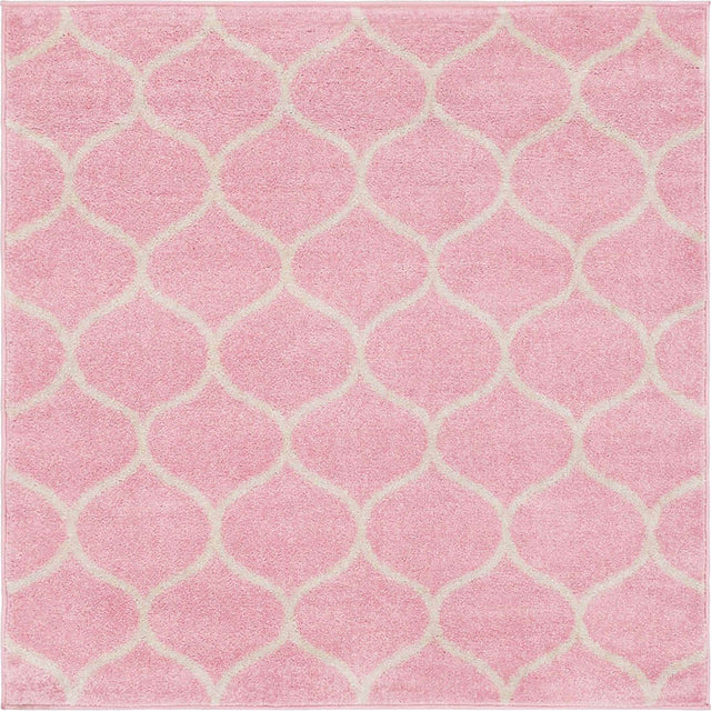 Light Pink 4' 1 x 4' 1 Trellis Frieze Square Area Rug Geometric Modern Unique Stain Resistant Easy Clean Carpet for Living, Dining, Bedrooms, Office for Sale at Rug Engine