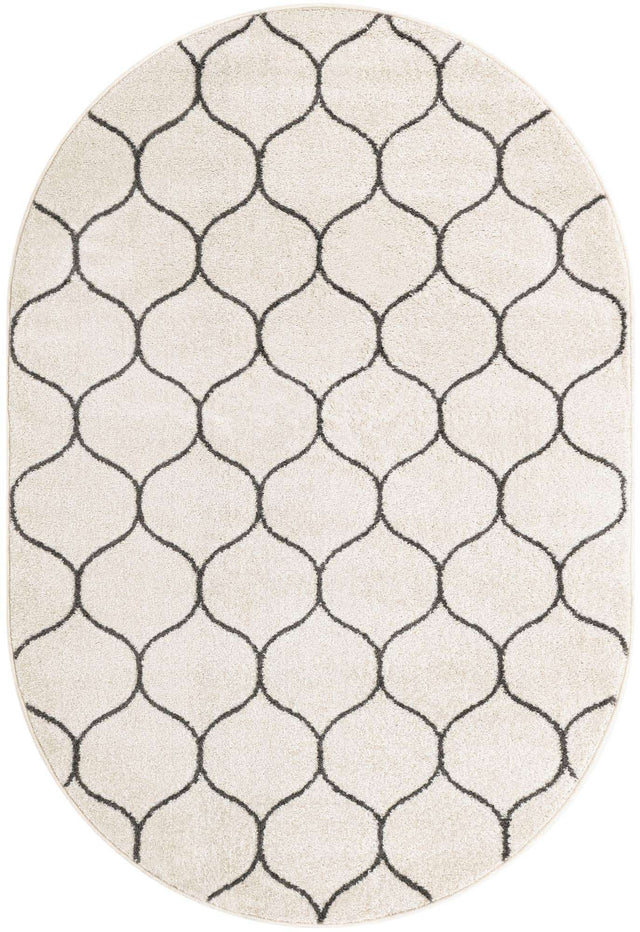 Ivory 4' 1 x 6' 1 Trellis Frieze Oval Area Rug Geometric Modern Unique Stain Resistant Easy Clean Carpet for Living, Dining, Bedrooms, Office for Sale at Rug Engine