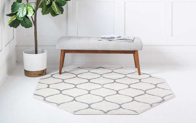 Ivory 7' 10 x 7' 10 Trellis Frieze Octagon Area Rug Geometric Modern Unique Stain Resistant Easy Clean Carpet for Living, Dining, Bedrooms, Office for Sale at Rug Engine