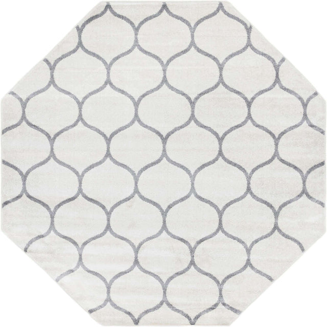 Ivory 5' 3 x 5' 3 Trellis Frieze Octagon Area Rug Geometric Modern Unique Stain Resistant Easy Clean Carpet for Living, Dining, Bedrooms, Office for Sale at Rug Engine