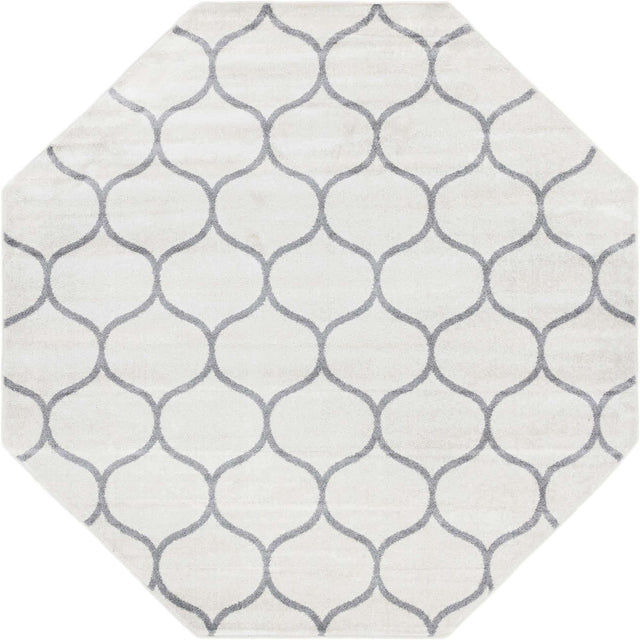 Ivory 7' 10 x 7' 10 Trellis Frieze Octagon Area Rug Geometric Modern Unique Stain Resistant Easy Clean Carpet for Living, Dining, Bedrooms, Office for Sale at Rug Engine