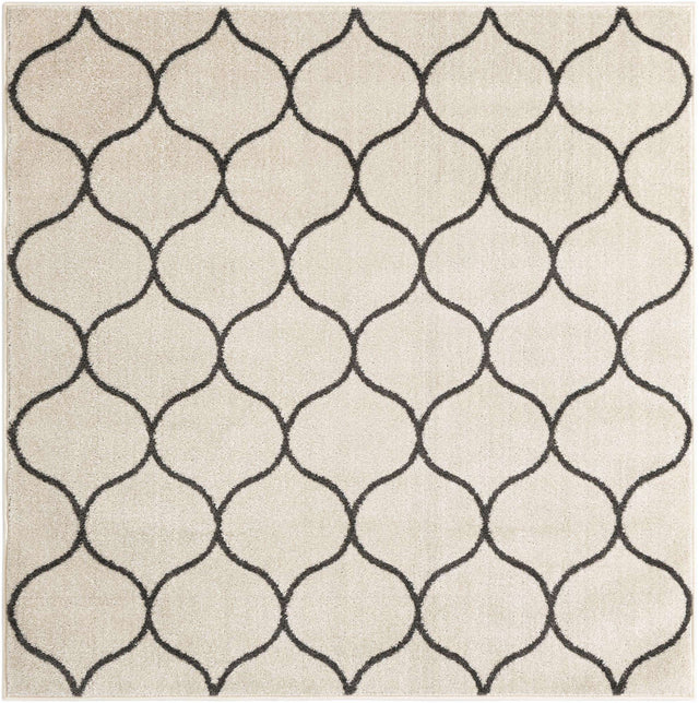 Ivory 5' 3 x 5' 3 Trellis Frieze Square Area Rug Geometric Modern Unique Stain Resistant Easy Clean Carpet for Living, Dining, Bedrooms, Office for Sale at Rug Engine