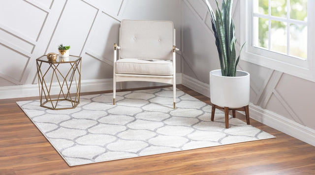 Ivory 6' 1 x 6' 1 Trellis Frieze Square Area Rug Geometric Modern Unique Stain Resistant Easy Clean Carpet for Living, Dining, Bedrooms, Office for Sale at Rug Engine