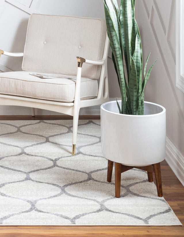 Ivory 5' 3 x 5' 3 Trellis Frieze Square Area Rug Geometric Modern Unique Stain Resistant Easy Clean Carpet for Living, Dining, Bedrooms, Office for Sale at Rug Engine