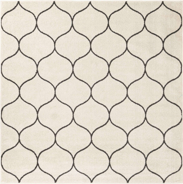 Ivory 7' 1 x 7' 1 Trellis Frieze Square Area Rug Geometric Modern Unique Stain Resistant Easy Clean Carpet for Living, Dining, Bedrooms, Office for Sale at Rug Engine