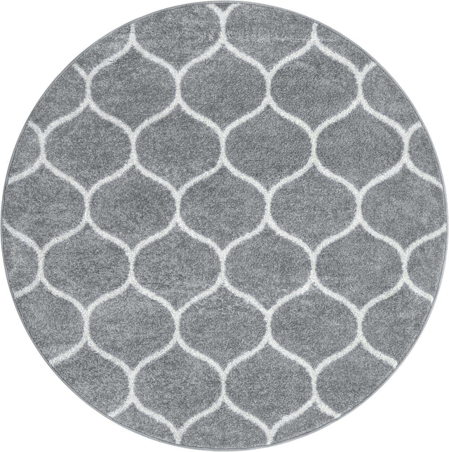 Light Gray 3' 1 x 3' 1 Trellis Frieze Round Area Rug Geometric Modern Unique Stain Resistant Easy Clean Carpet for Living, Dining, Bedrooms, Office for Sale at Rug Engine
