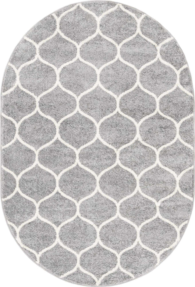 Light Gray 4' 1 x 6' 1 Trellis Frieze Oval Area Rug Geometric Modern Unique Stain Resistant Easy Clean Carpet for Living, Dining, Bedrooms, Office for Sale at Rug Engine