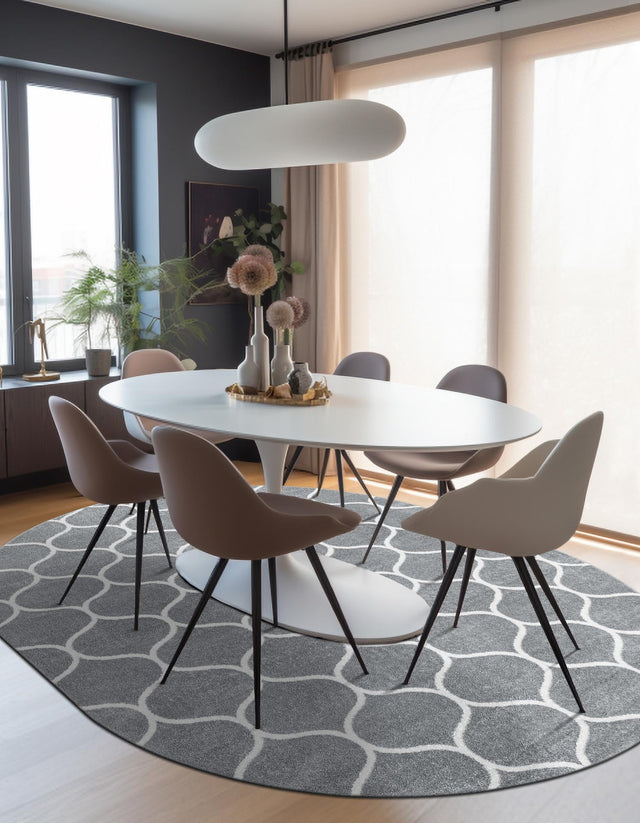 Light Gray 7' 10 x 10' Trellis Frieze Oval Area Rug Geometric Modern Unique Stain Resistant Easy Clean Carpet for Living, Dining, Bedrooms, Office for Sale at Rug Engine