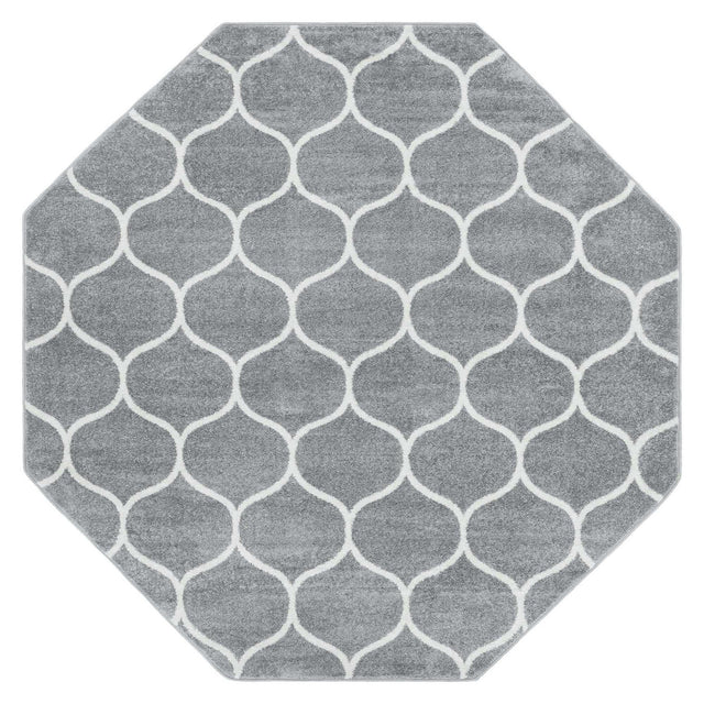Light Gray 7' 10 x 7' 10 Trellis Frieze Octagon Area Rug Geometric Modern Unique Stain Resistant Easy Clean Carpet for Living, Dining, Bedrooms, Office for Sale at Rug Engine