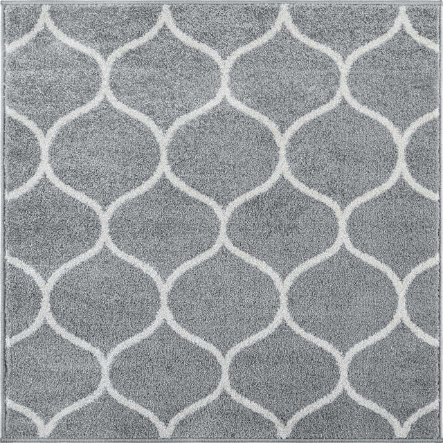 Light Gray 5' 3 x 5' 3 Trellis Frieze Square Area Rug Geometric Modern Unique Stain Resistant Easy Clean Carpet for Living, Dining, Bedrooms, Office for Sale at Rug Engine