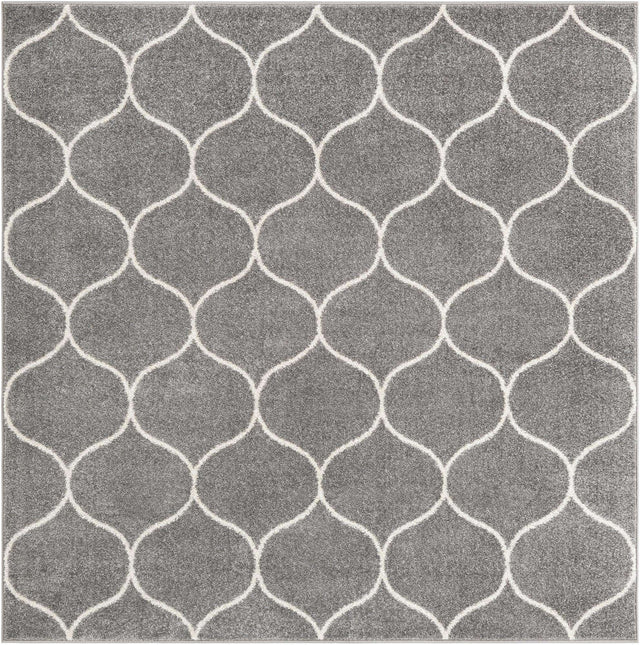 Light Gray 7' 1 x 7' 1 Trellis Frieze Square Area Rug Geometric Modern Unique Stain Resistant Easy Clean Carpet for Living, Dining, Bedrooms, Office for Sale at Rug Engine