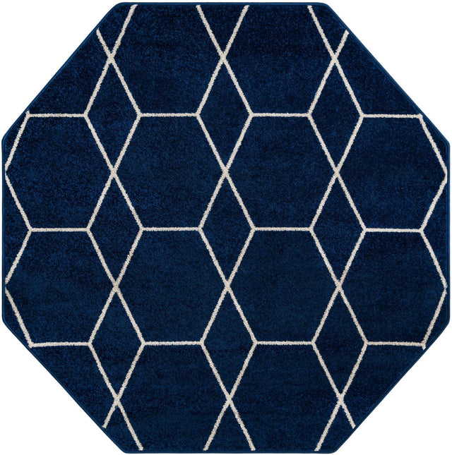 Navy Blue 5' 3 x 5' 3 Trellis Frieze Octagon Area Rug Geometric Modern Unique Stain Resistant Easy Clean Carpet for Living, Dining, Bedrooms, Office for Sale at Rug Engine