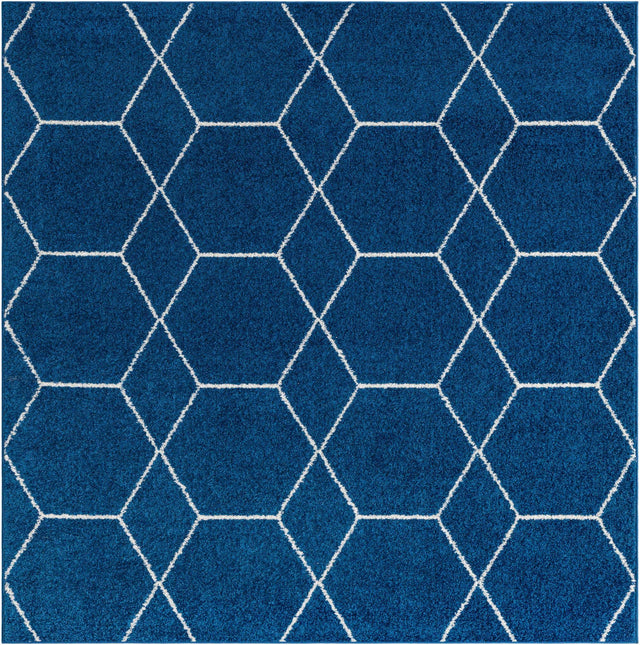 Navy Blue 7' 10 x 7' 10 Trellis Frieze Square Area Rug Geometric Modern Unique Stain Resistant Easy Clean Carpet for Living, Dining, Bedrooms, Office for Sale at Rug Engine