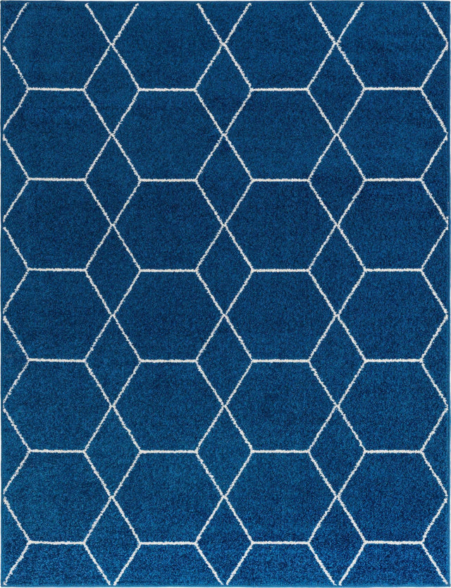 Navy Blue 10' x 13' 1 Trellis Frieze Rectangle Area Rug Geometric Modern Unique Stain Resistant Easy Clean Carpet for Living, Dining, Bedrooms, Office for Sale at Rug Engine