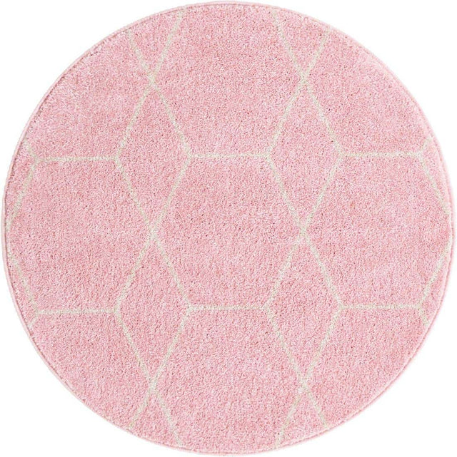 Light Pink 3' 1 x 3' 1 Trellis Frieze Round Area Rug Geometric Modern Unique Stain Resistant Easy Clean Carpet for Living, Dining, Bedrooms, Office for Sale at Rug Engine